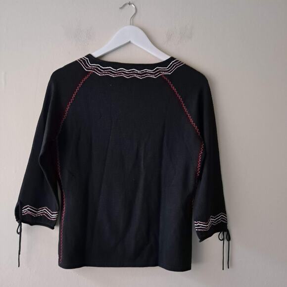 Bill Blass Womens Black Multicolored Embroidered Top w Keyhole Neckline - Size S - Picture 6 of 12
